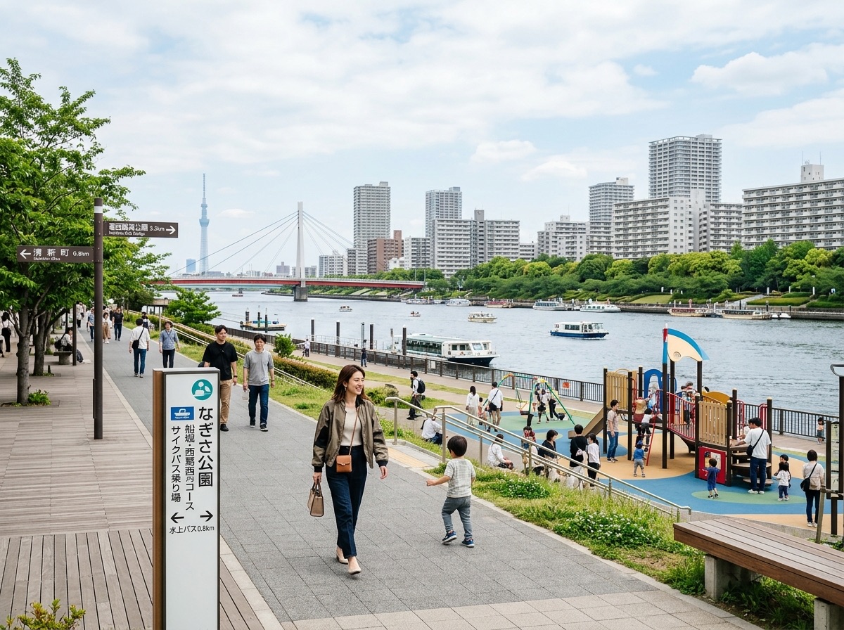Illustration of Kasai Rinkai Park sights: Ferris wheel and aquarium