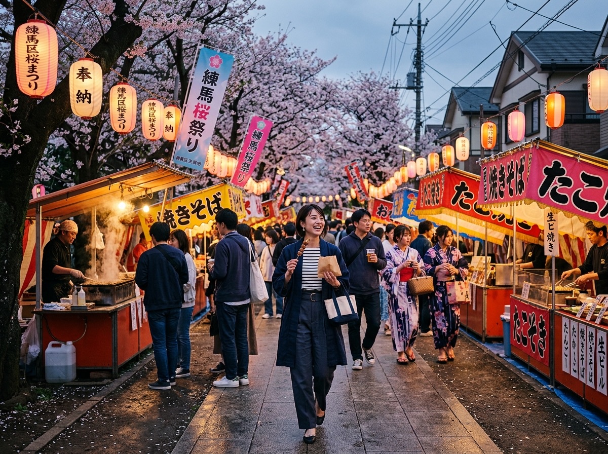 Illustration of a festival procession at Shakujii Park in Nerima