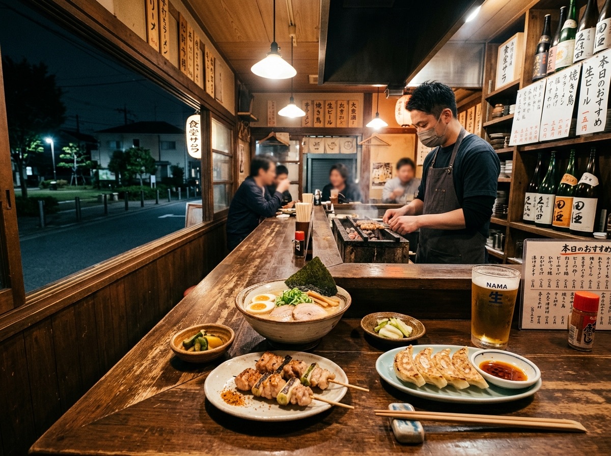 Illustration of Nerima farm-fresh food and a cozy restaurant