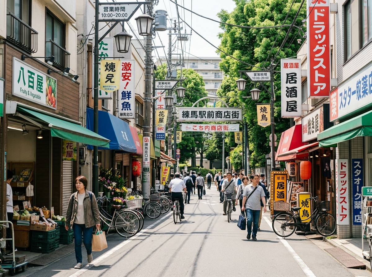 Illustration of a Nerima local shopping street