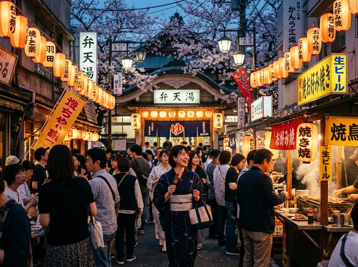 Illustration of the Oeshiki lantern procession at Ikegami