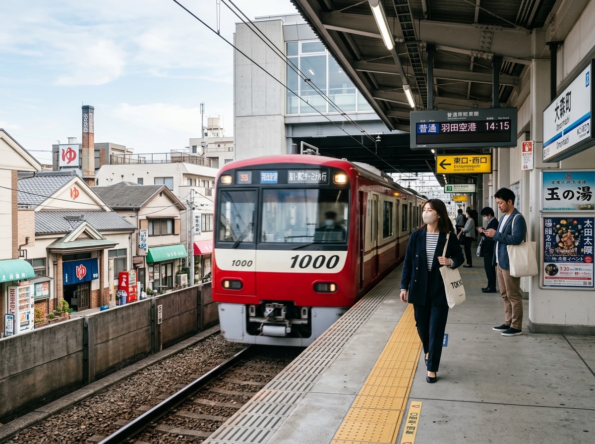 Illustration of the Tokyo Monorail gliding along Tokyo Bay