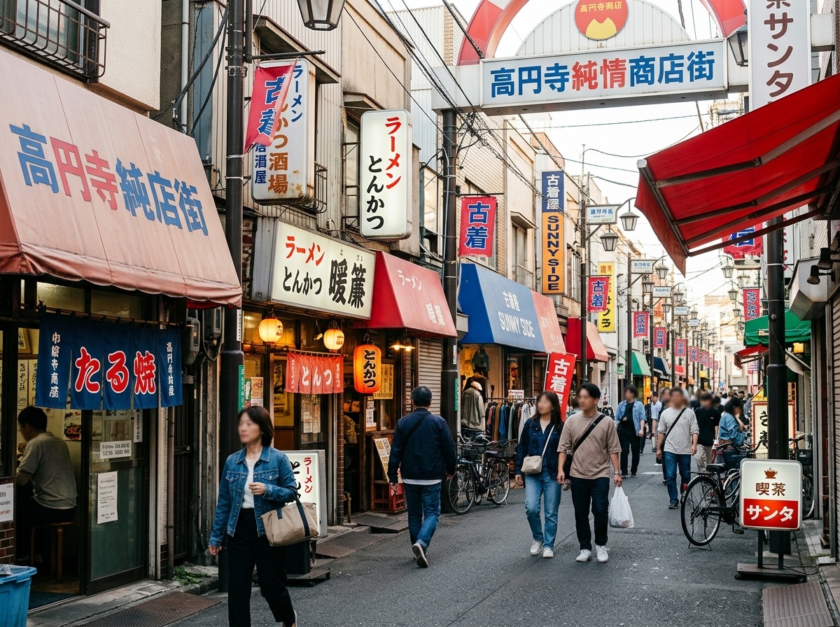 Illustration of Koenji vintage clothing shops in Suginami