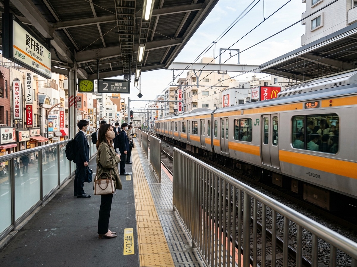 Illustration of Chuo Line trains and stations in Suginami