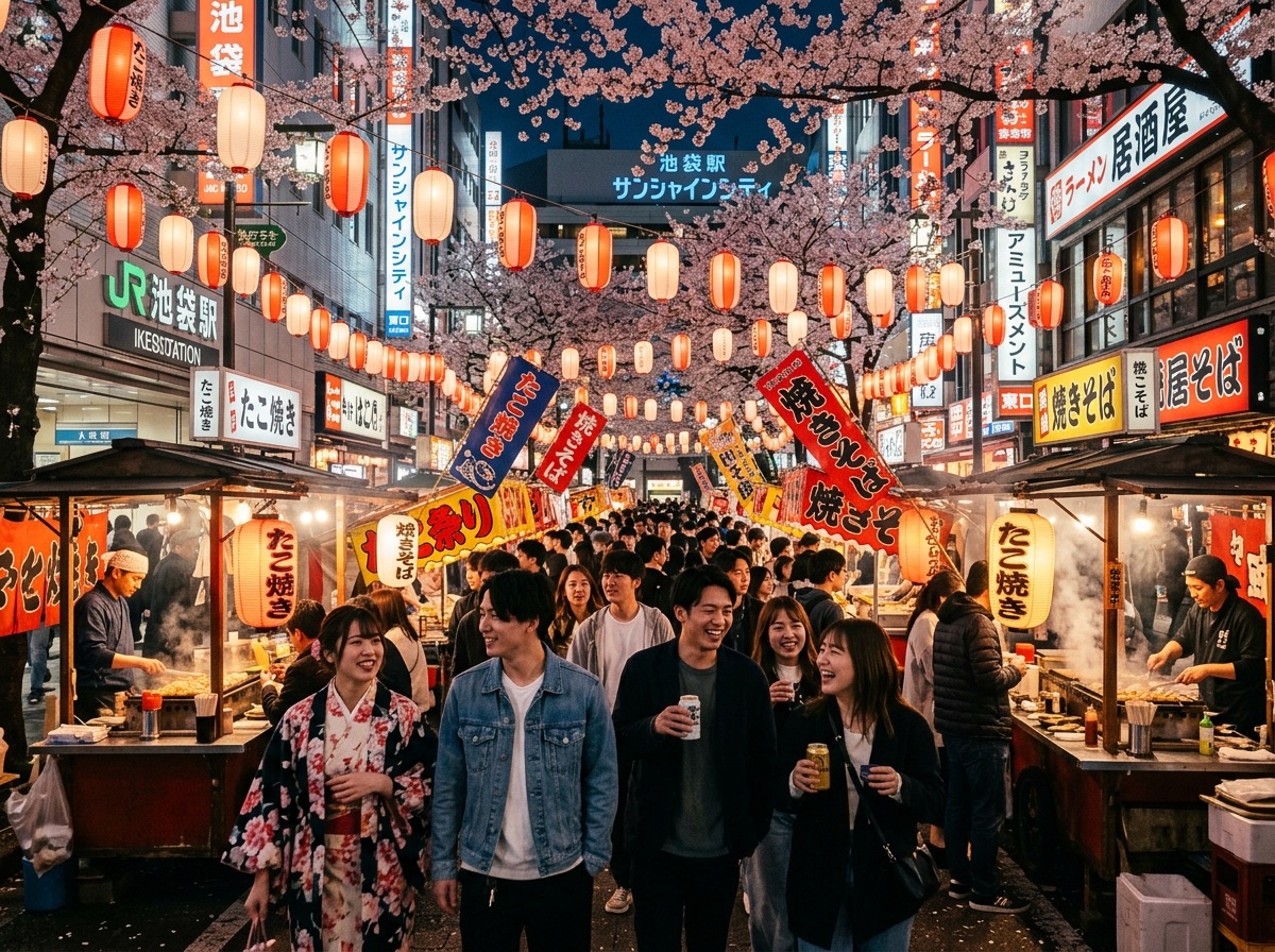 Illustration of the Fukuro Matsuri mikoshi festival in Ikebukuro